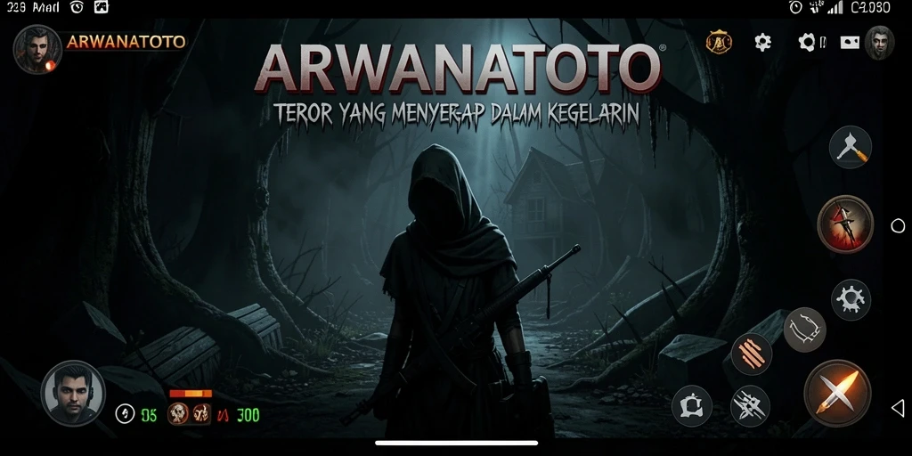 Tampilan gameplay ARWANATOTO yang menampilkan kengerian di kegelapan.