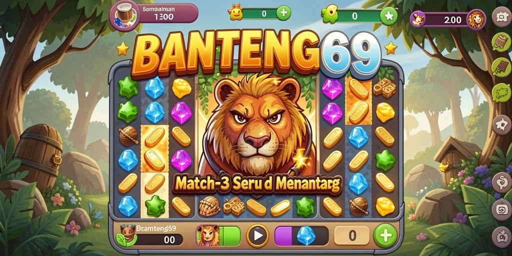 Tampilan gameplay seru dari BANTENG69 dalam aksi Match-3.