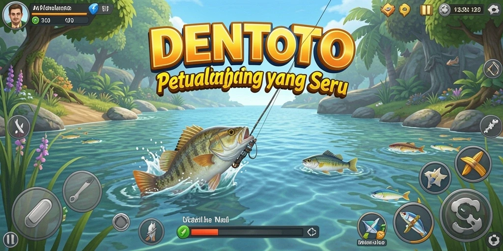 Tangkapan ikan besar dalam DENTOTO saat gameplay.