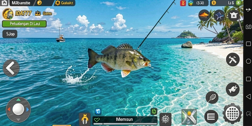 Tampilan gameplay seru di laut yang menakjubkan.