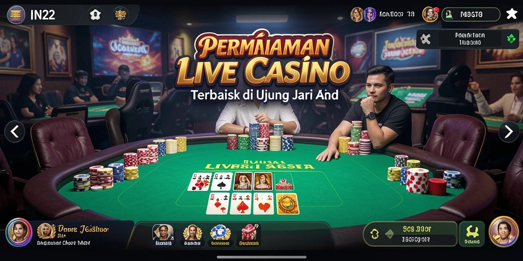 Screenshot gameplay IN22 menampilkan suasana Live Casino yang autentik dan menarik.