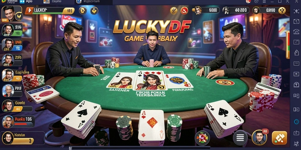 Tampilan gameplay seru di LUCKYDF dengan aksi poker yang mendebarkan.