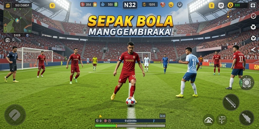Tampilan gameplay N32 yang memukau dalam pertarungan sepak bola.