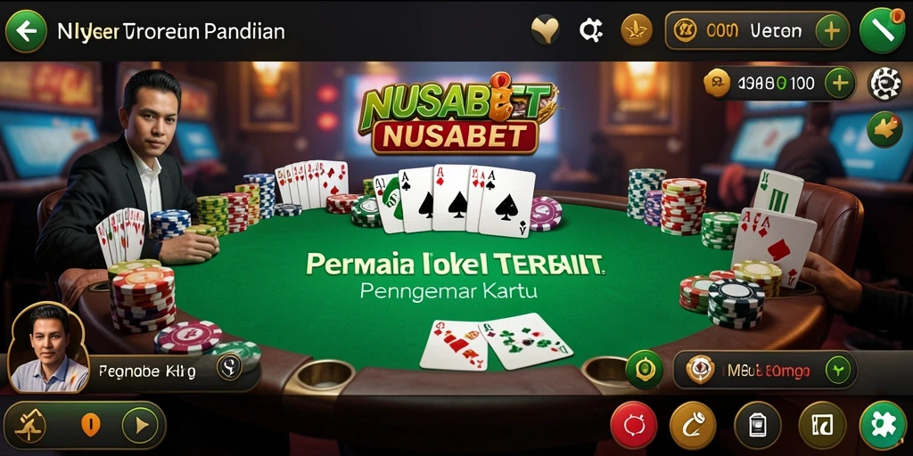 Tampilan utama gameplay NUSABET dengan latar belakang bermain Poker.