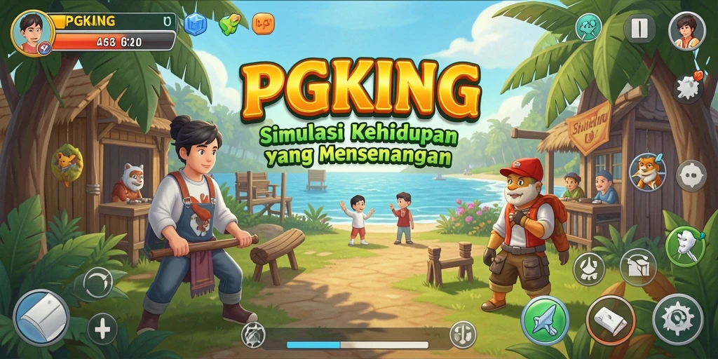 Tangkapan layar PGKING menampilkan aktivitas seru dalam simulasi kehidupan.