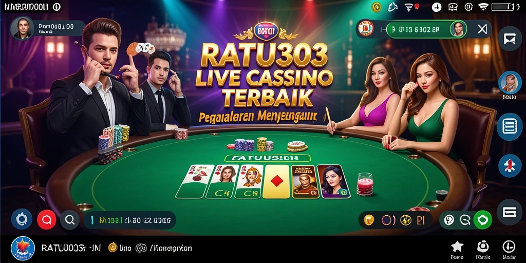 Screenshot RATU303 menunjukkan dealer langsung dalam permainan baccarat yang seru.
