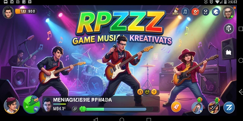 Screenshot utama RPZZZ menampilkan gameplay musik yang seru.