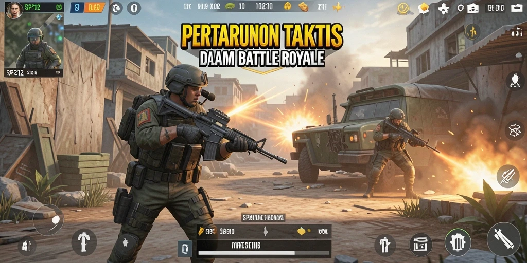 Tampilan gameplay seru dalam SP212, aksi Battle Royale mendebarkan.